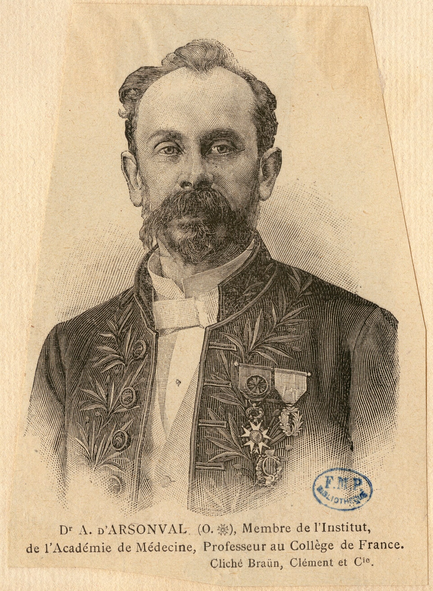 Figure 1 — "Dr A. d'Arsonval, Membre de l'Institut, de l'Académie de Médecine, Professeur au Collège de France." The man who established that current above roughly ten thousand cycles per second stops causing…