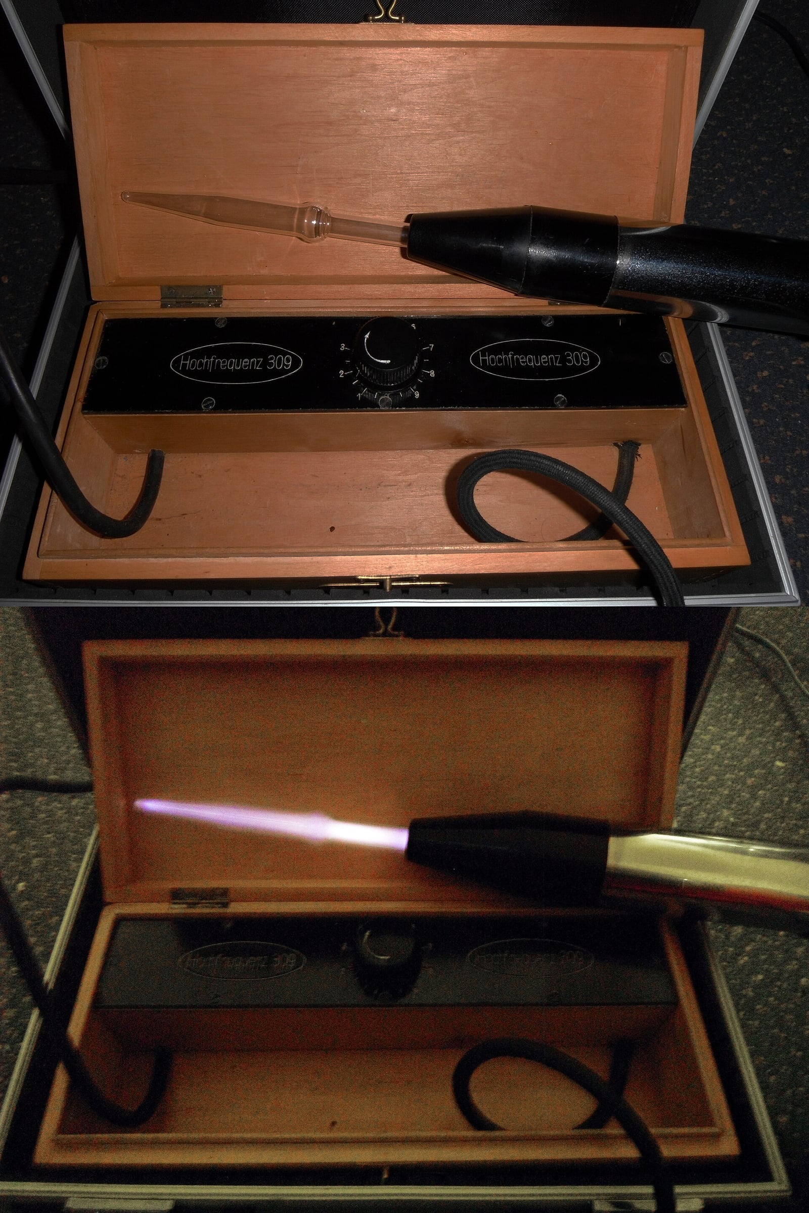Figure 3 — The same cased outfit dark and running. Nothing about the object changes; the sensory theatre does. This is the entire gap between what these machines did and what they claimed.